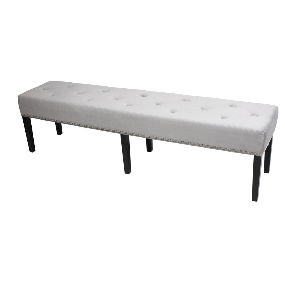 HD Couture King Grey Velvet and Wood Bench
