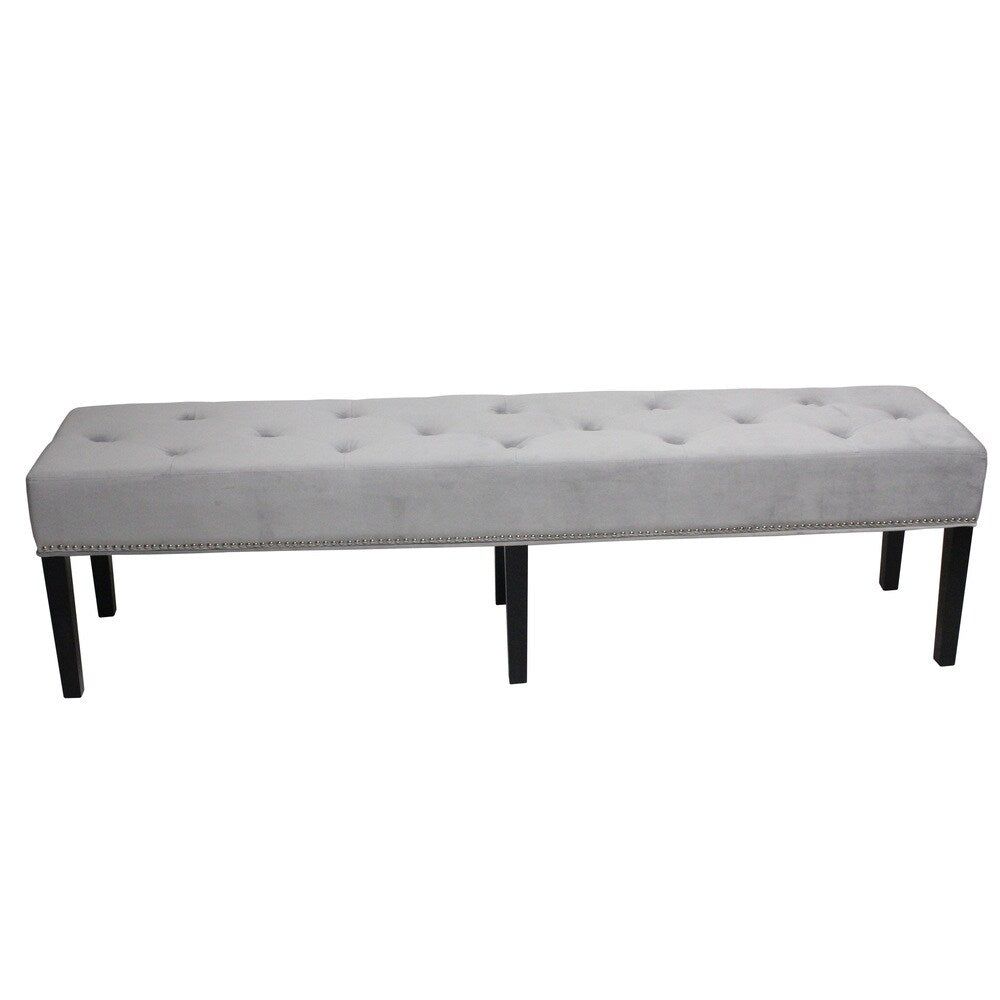 HD Couture King Grey Velvet and Wood Bench