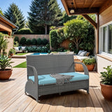 HDPE Outdoor Conversation Sets Loveseat with Cushions, Convertible 4-Seats and Coffee Table, Suitable for Gardens Lawns, Blue