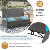 HDPE Outdoor Conversation Sets Loveseat with Cushions, Convertible 4-Seats and Coffee Table, Suitable for Gardens Lawns, Blue