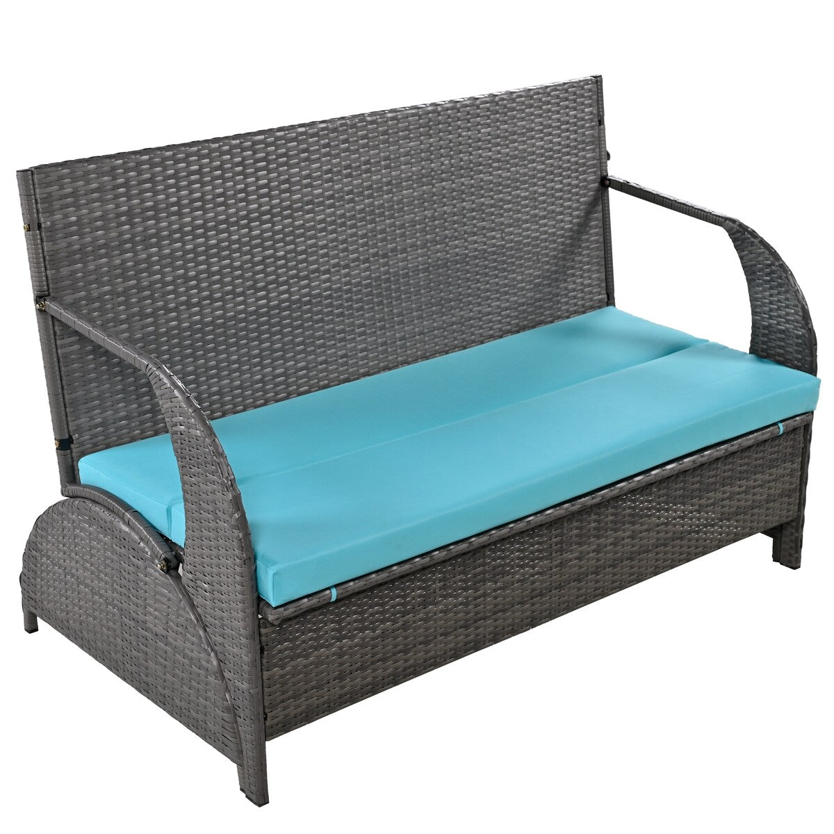 HDPE Outdoor Conversation Sets Loveseat with Cushions, Convertible 4-Seats and Coffee Table, Suitable for Gardens Lawns, Blue