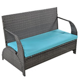 HDPE Outdoor Conversation Sets Loveseat with Cushions, Convertible 4-Seats and Coffee Table, Suitable for Gardens Lawns, Blue