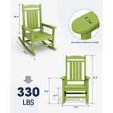 HDPE Rocking Chairs Outdoor, Patio Rocking Chairs with 330lbs Support, Smooth Porch Rocker for Deck Lawn Yard, Pistachio Green