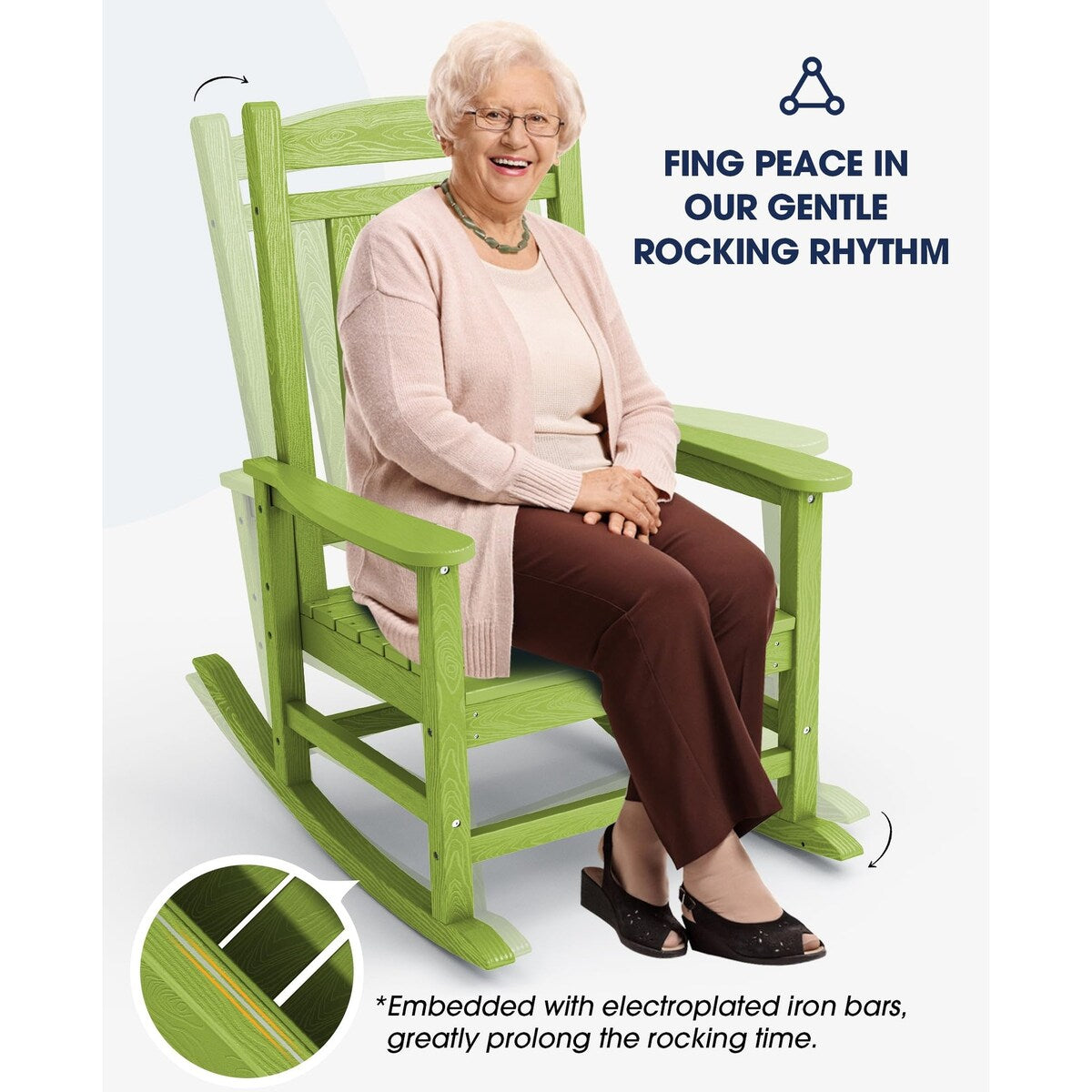 HDPE Rocking Chairs Outdoor, Patio Rocking Chairs with 330lbs Support, Smooth Porch Rocker for Deck Lawn Yard, Pistachio Green