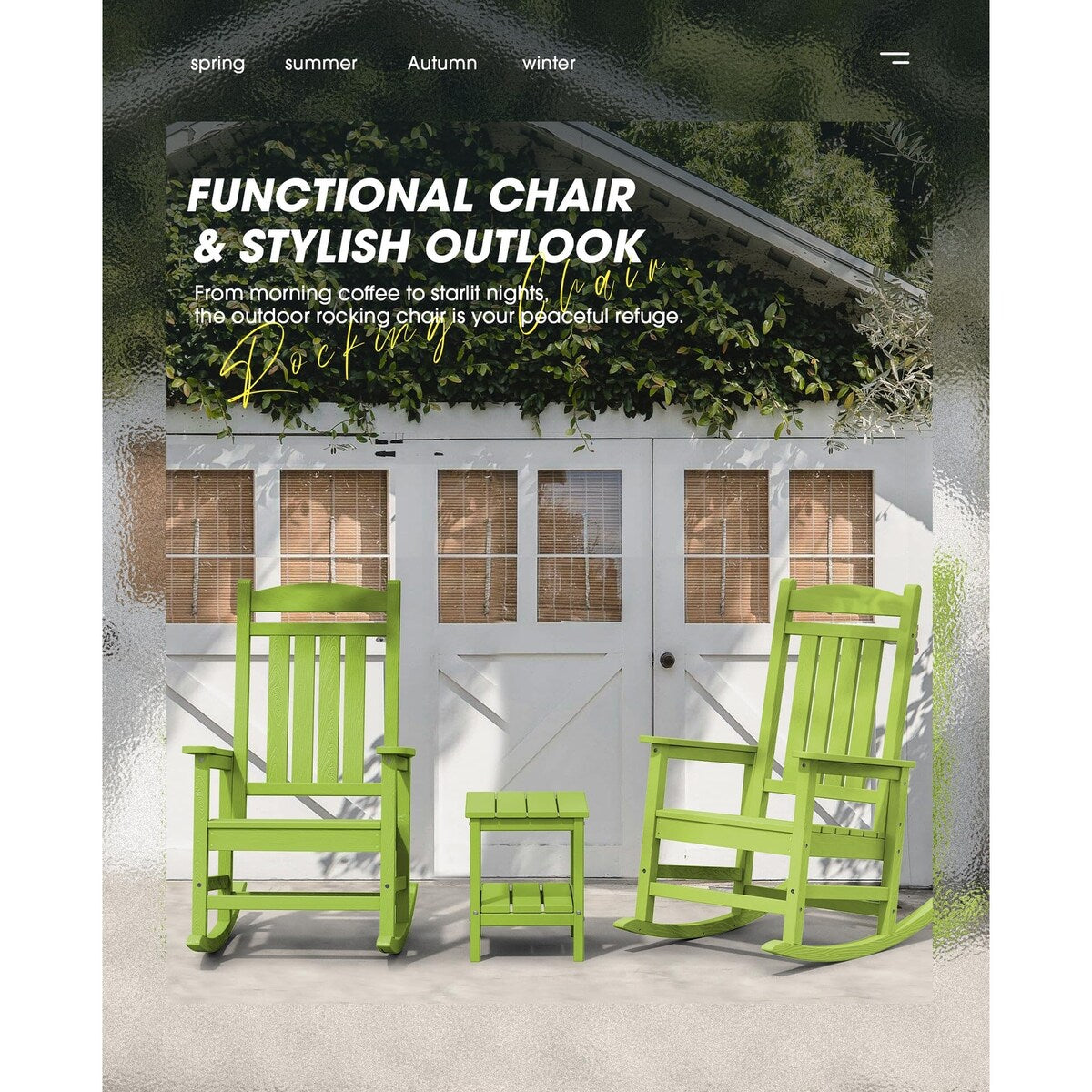 HDPE Rocking Chairs Outdoor, Patio Rocking Chairs with 330lbs Support, Smooth Porch Rocker for Deck Lawn Yard, Pistachio Green