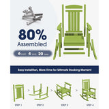 HDPE Rocking Chairs Outdoor, Patio Rocking Chairs with 330lbs Support, Smooth Porch Rocker for Deck Lawn Yard, Pistachio Green