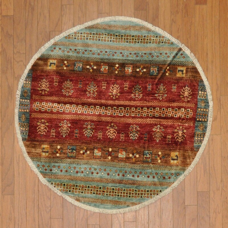 HERAT ORIENTAL Hand-Knotted Afghan Mamluk Wool Round Rug - 4' Round