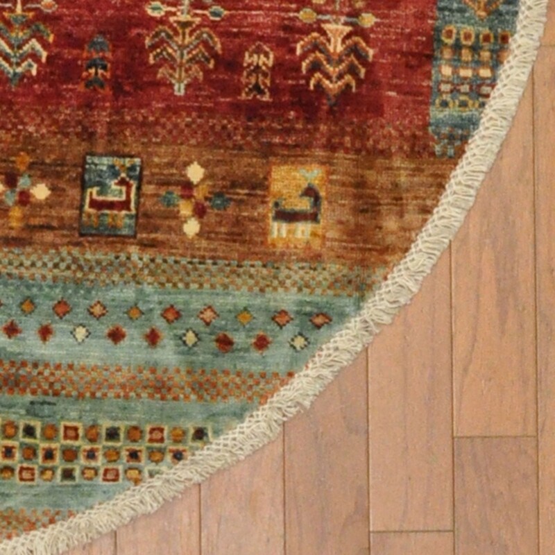 HERAT ORIENTAL Hand-Knotted Afghan Mamluk Wool Round Rug - 4' Round