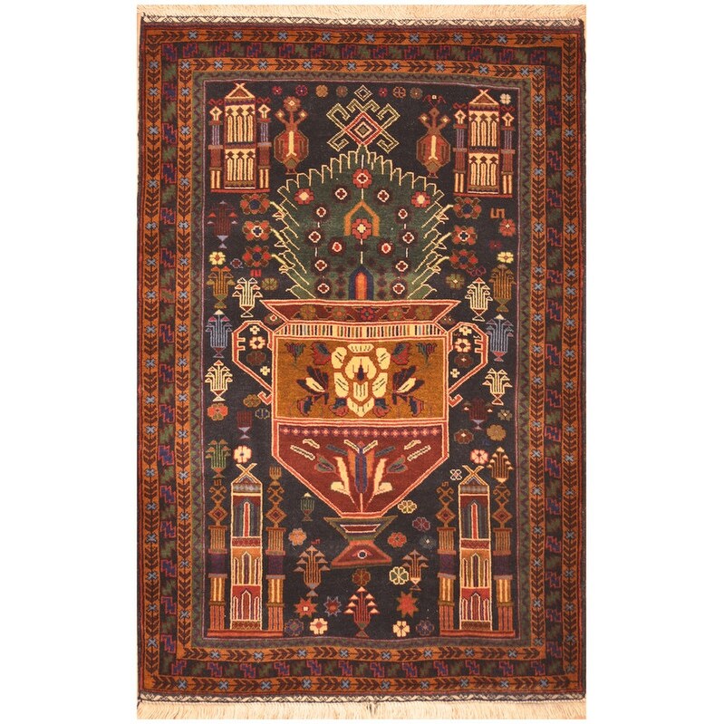 HERAT ORIENTAL Hand-Knotted Tribal Balouchi Prayer Wool Rug - 2'10 x 4'4