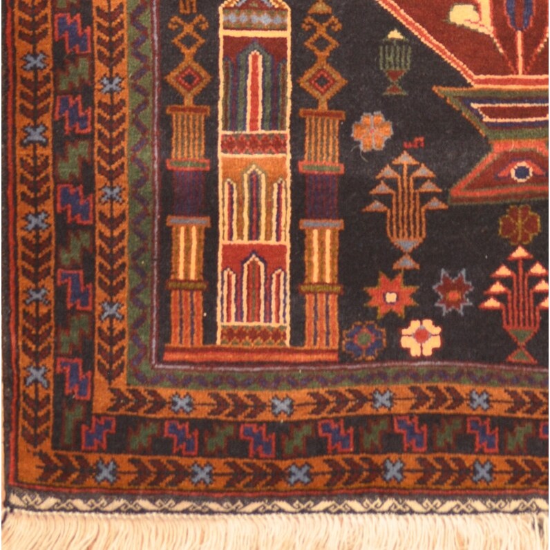 HERAT ORIENTAL Hand-Knotted Tribal Balouchi Prayer Wool Rug - 2'10 x 4'4