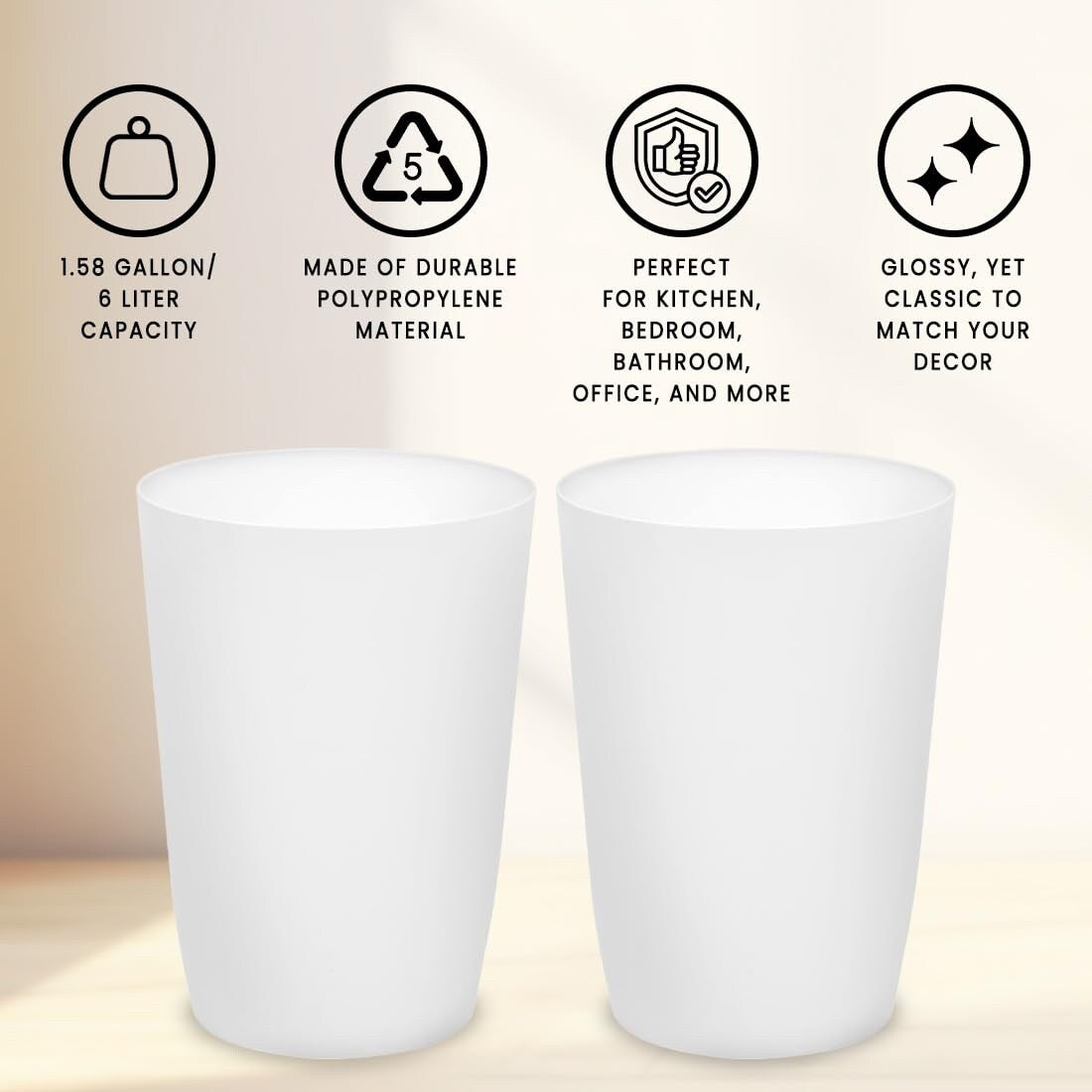 HOLD N’ STORAGE - Set of 2 Small Trash Can with Open Top for Compact and Tight Spaces – 1.58 Gallon Capacity