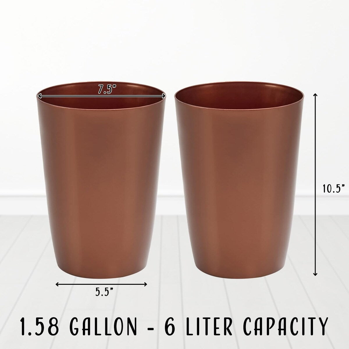 HOLD N’ STORAGE - Set of 2 Small Trash Can with Open Top for Compact and Tight Spaces – 1.58 Gallon Capacity