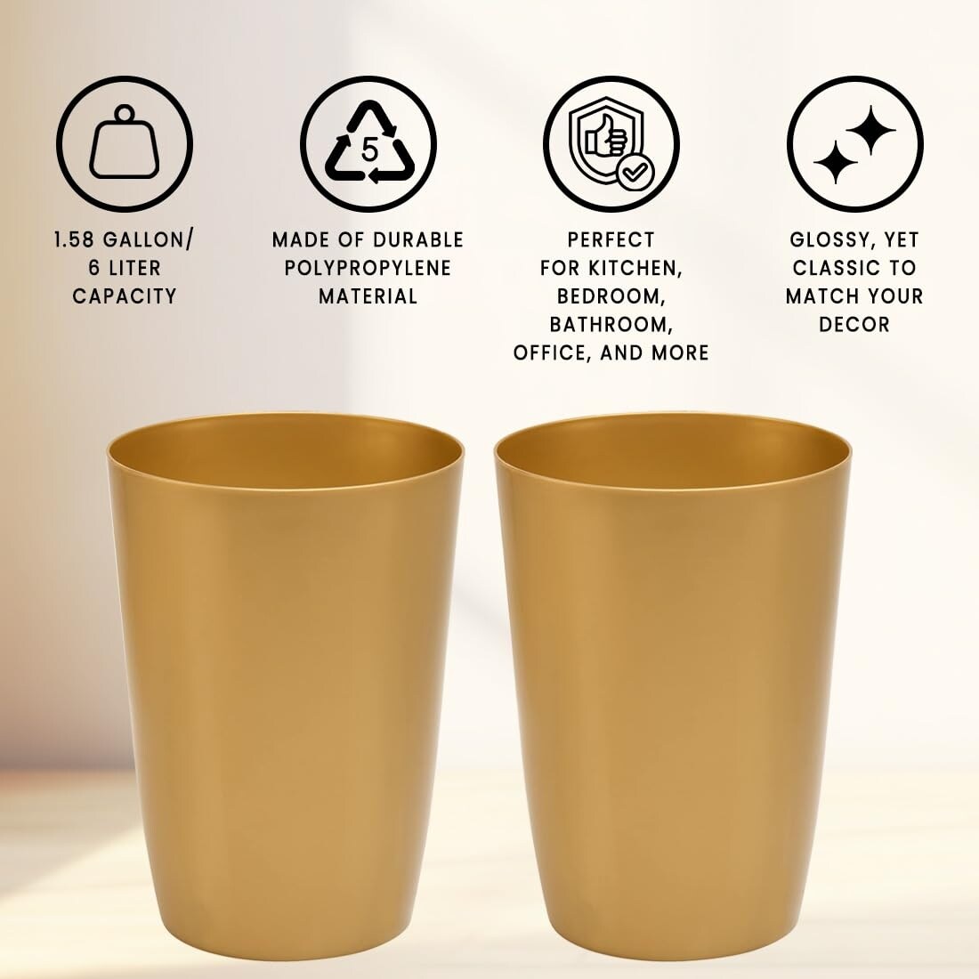 HOLD N’ STORAGE - Set of 2 Small Trash Can with Open Top for Compact and Tight Spaces – 1.58 Gallon Capacity