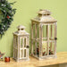 HOMCOM 2 Pack 28"/20" Large Rustic Wooden Lantern Decorative, Indoor/Outdoor Lantern for Home Décor, Natural - N/A