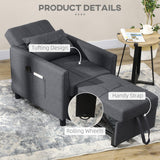 HOMCOM 3-in-1 Convertible Chair Bed, Multi-Functional Single Sofa Bed, Pull Out Sleeper Chair with Adjustable Backrest, Pillow
