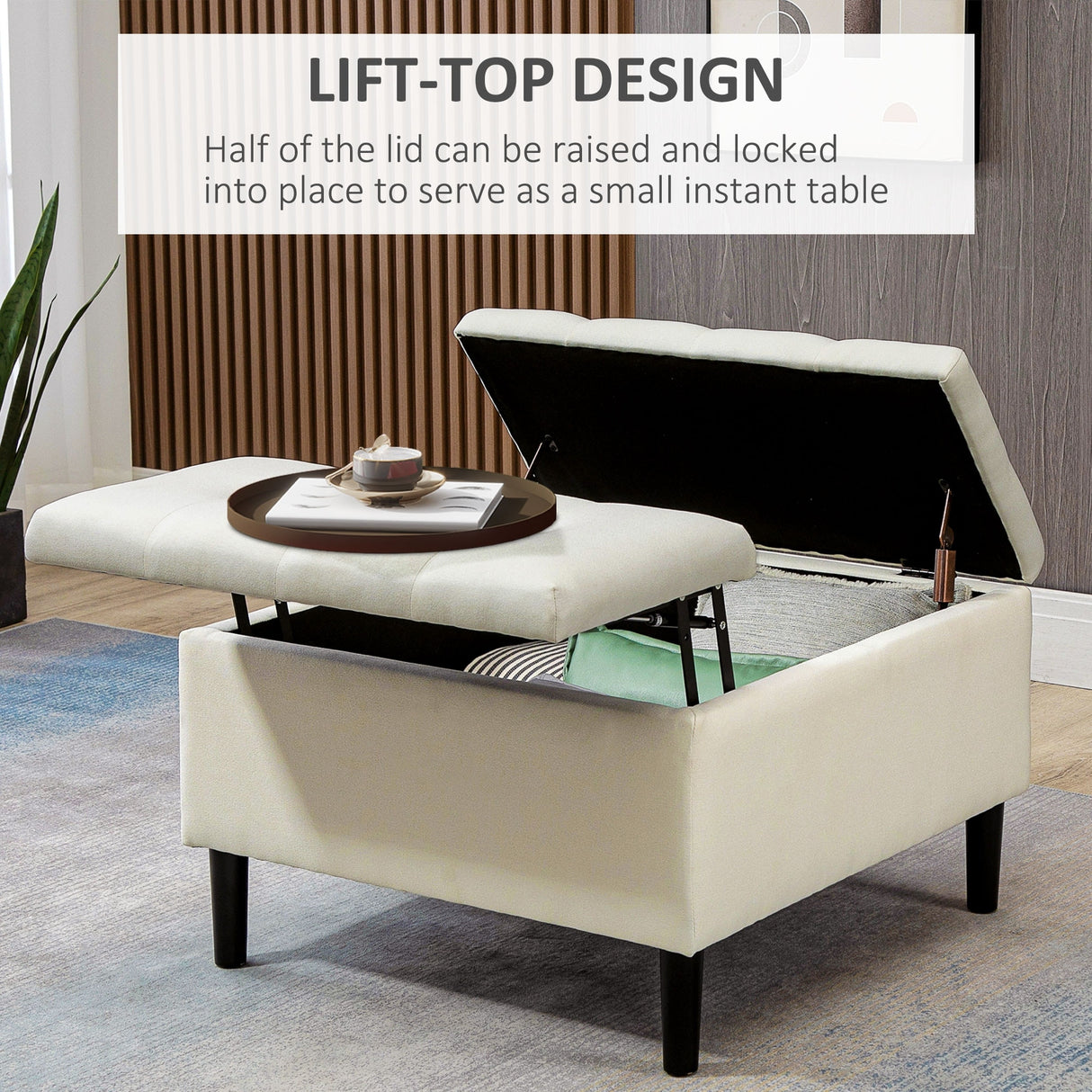 HOMCOM 30" Square Storage Ottoman, Upholstered Ottoman Coffee Table with Lift Top, Button Tufted and Wood Legs, Dark Grey
