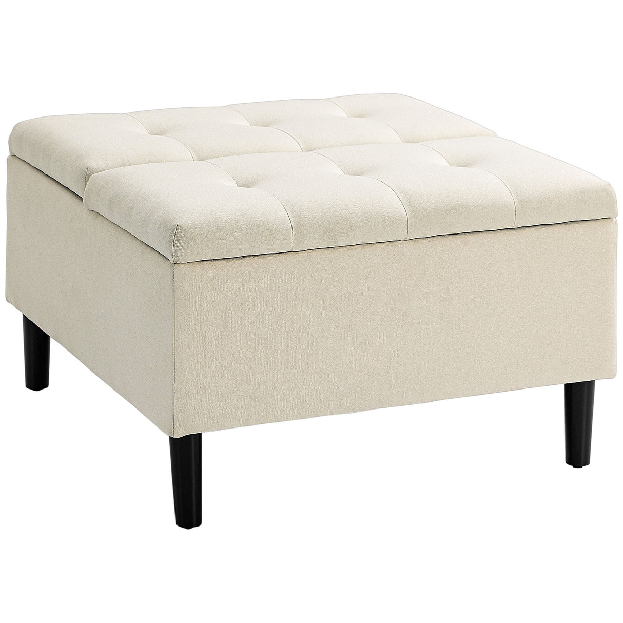 HOMCOM 30" Square Storage Ottoman, Upholstered Ottoman Coffee Table with Lift Top, Button Tufted and Wood Legs, Dark Grey