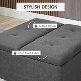 HOMCOM 30" Square Storage Ottoman, Upholstered Ottoman Coffee Table with Lift Top, Button Tufted and Wood Legs, Dark Grey