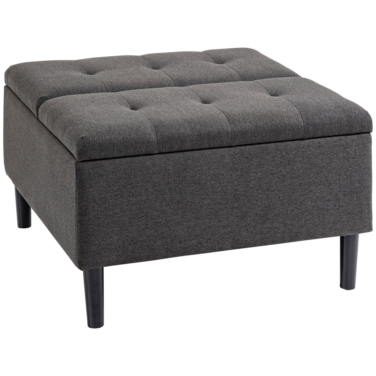 HOMCOM 30" Square Storage Ottoman, Upholstered Ottoman Coffee Table with Lift Top, Button Tufted and Wood Legs, Dark Grey