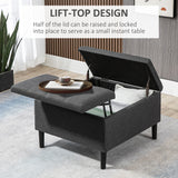 HOMCOM 30" Square Storage Ottoman, Upholstered Ottoman Coffee Table with Lift Top, Button Tufted and Wood Legs, Dark Grey
