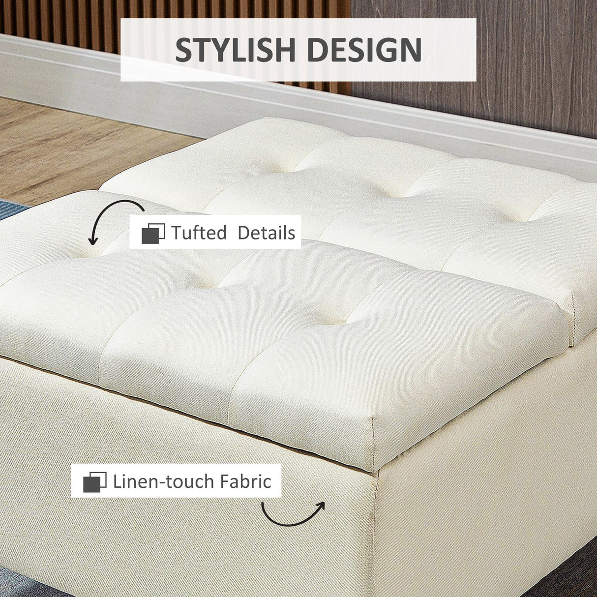 HOMCOM 30" Square Storage Ottoman, Upholstered Ottoman Coffee Table with Lift Top, Button Tufted and Wood Legs, Dark Grey