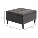 HOMCOM 30" Square Storage Ottoman, Upholstered Ottoman Coffee Table with Lift Top, Button Tufted and Wood Legs, Dark Grey