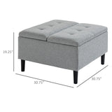 HOMCOM 30" Square Storage Ottoman, Upholstered Ottoman Coffee Table with Lift Top, Button Tufted and Wood Legs, Dark Grey