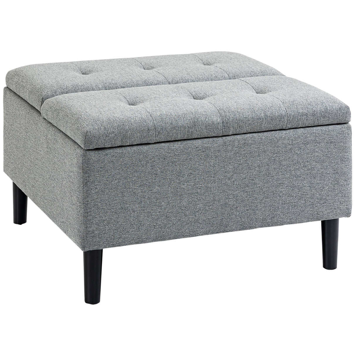HOMCOM 30" Square Storage Ottoman, Upholstered Ottoman Coffee Table with Lift Top, Button Tufted and Wood Legs, Dark Grey