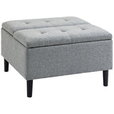 HOMCOM 30" Square Storage Ottoman, Upholstered Ottoman Coffee Table with Lift Top, Button Tufted and Wood Legs, Dark Grey