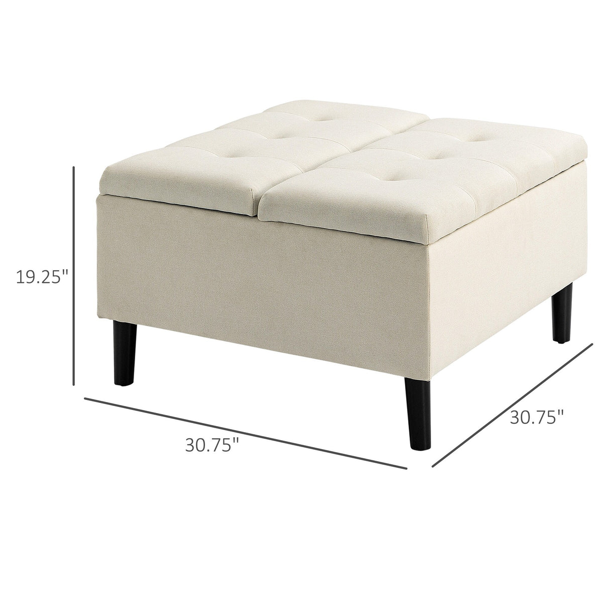 HOMCOM 30" Square Storage Ottoman, Upholstered Ottoman Coffee Table with Lift Top, Button Tufted and Wood Legs, Dark Grey