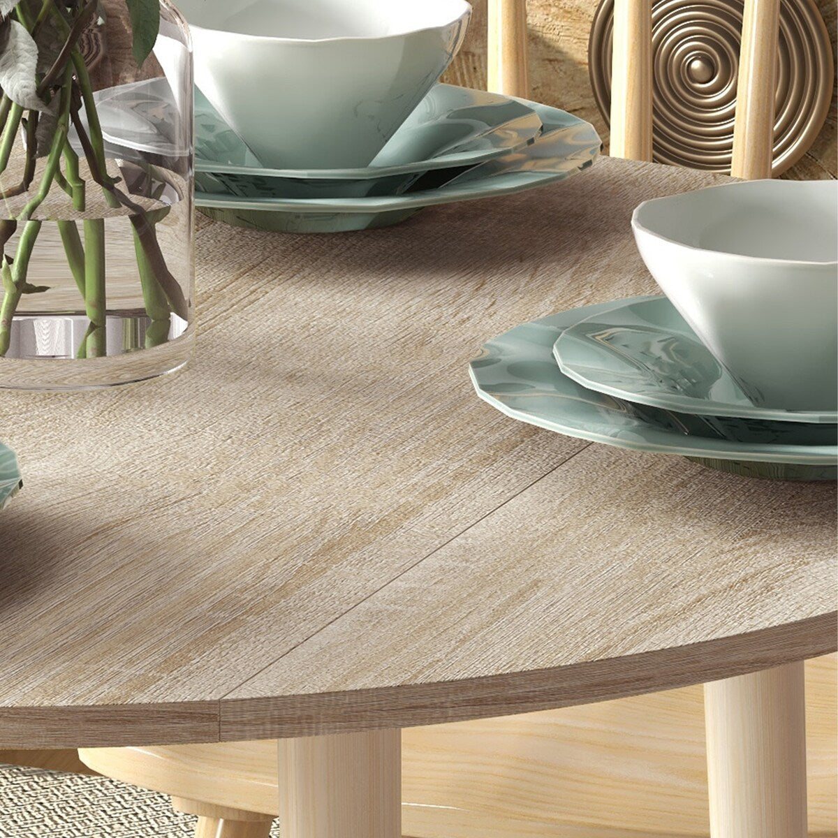 HOMCOM 35" Round Folding Dining Table, Collapsible Drop Leaf Table for Small Spaces, Small Kitchen Table with Solid Wood Legs