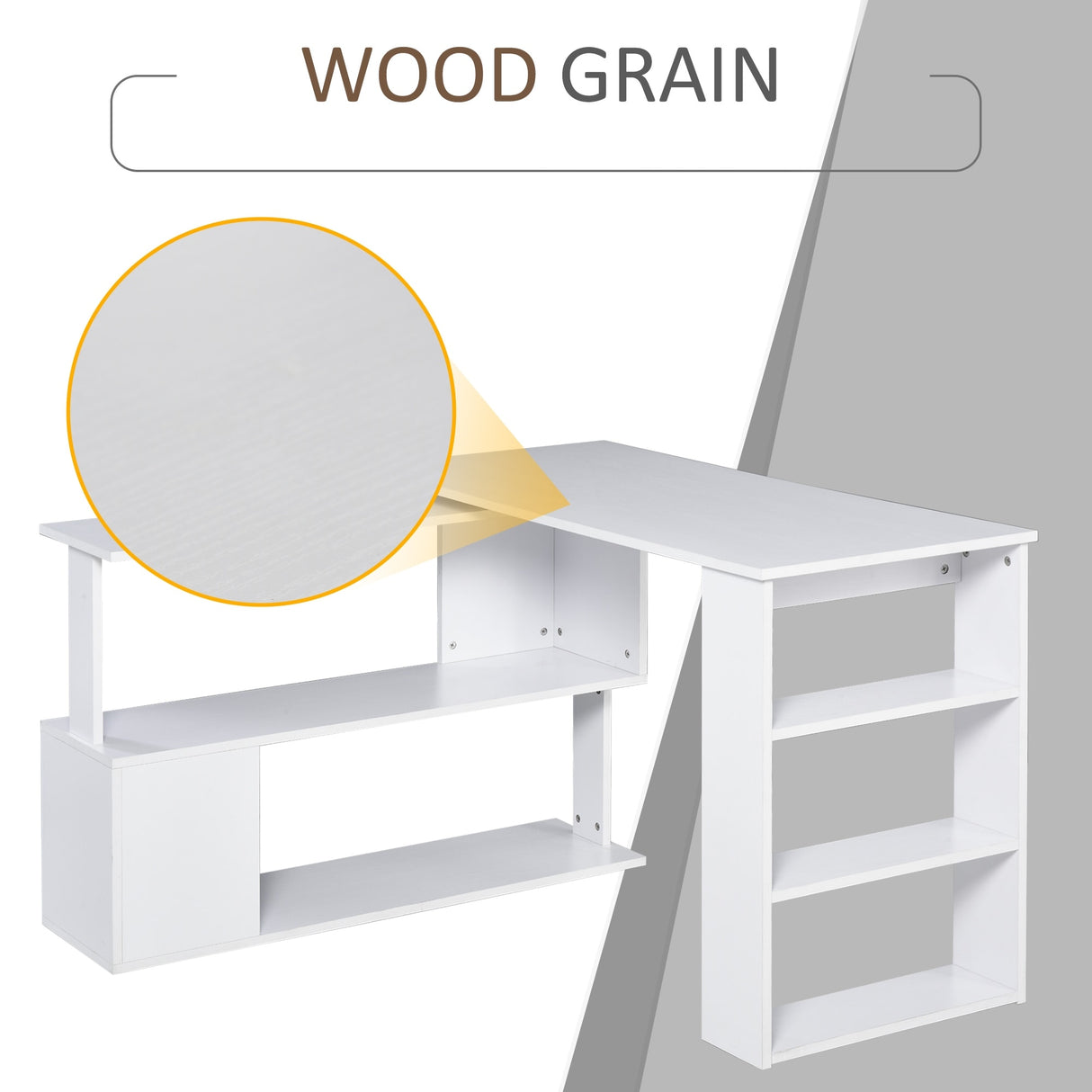 HOMCOM 360° Rotating L-Shaped Corner Desk: White, with Storage Shelves