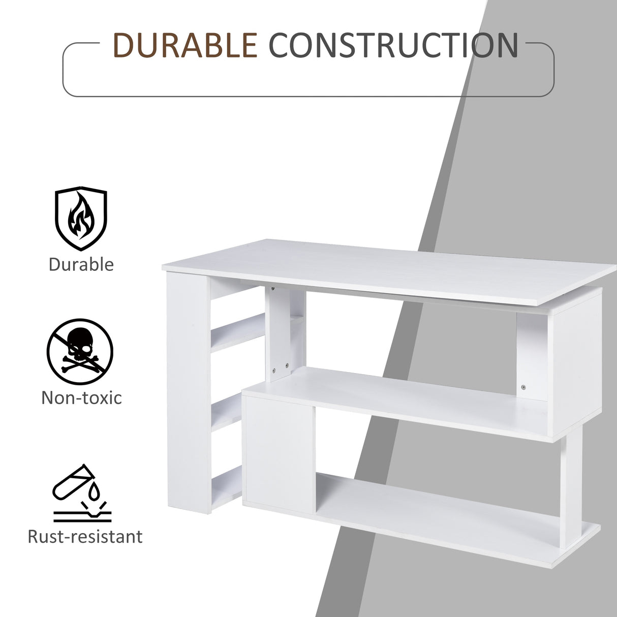 HOMCOM 360° Rotating L-Shaped Corner Desk: White, with Storage Shelves