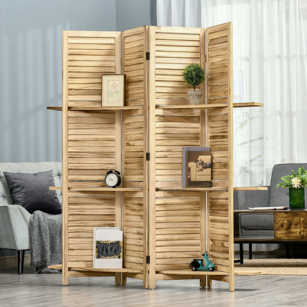 HOMCOM 4-Panel Folding Room Divider, 5.5 Ft Tall Freestanding Privacy Screen Panels for Indoor Bedroom - 63.75" x 0.75" x 67"
