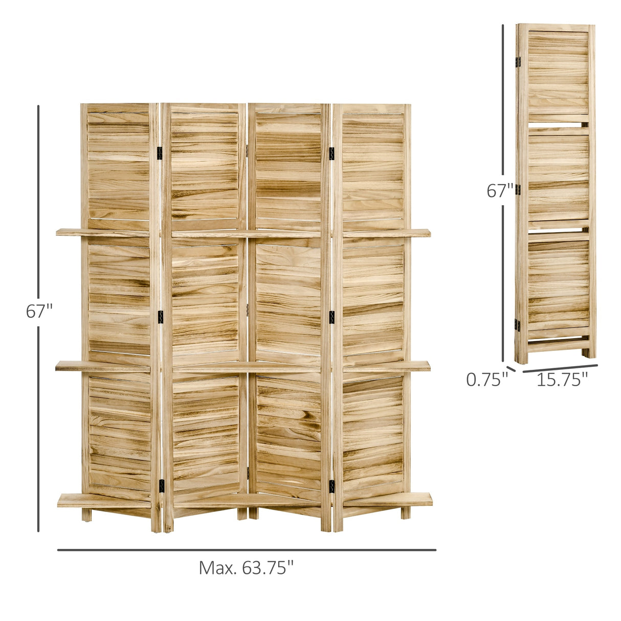 HOMCOM 4-Panel Folding Room Divider, 5.5 Ft Tall Freestanding Privacy Screen Panels for Indoor Bedroom - 63.75" x 0.75" x 67"