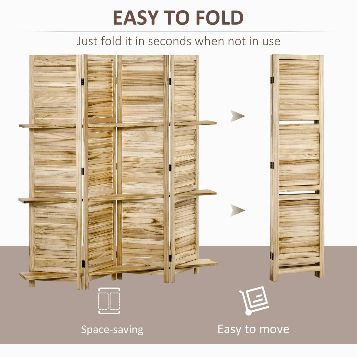 HOMCOM 4-Panel Folding Room Divider, 5.5 Ft Tall Freestanding Privacy Screen Panels for Indoor Bedroom - 63.75" x 0.75" x 67"