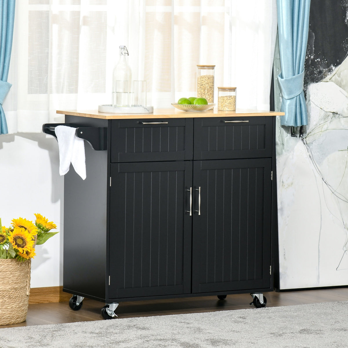 HOMCOM 41" Modern Rolling Kitchen Island, Kitchen Storage Utility Cart