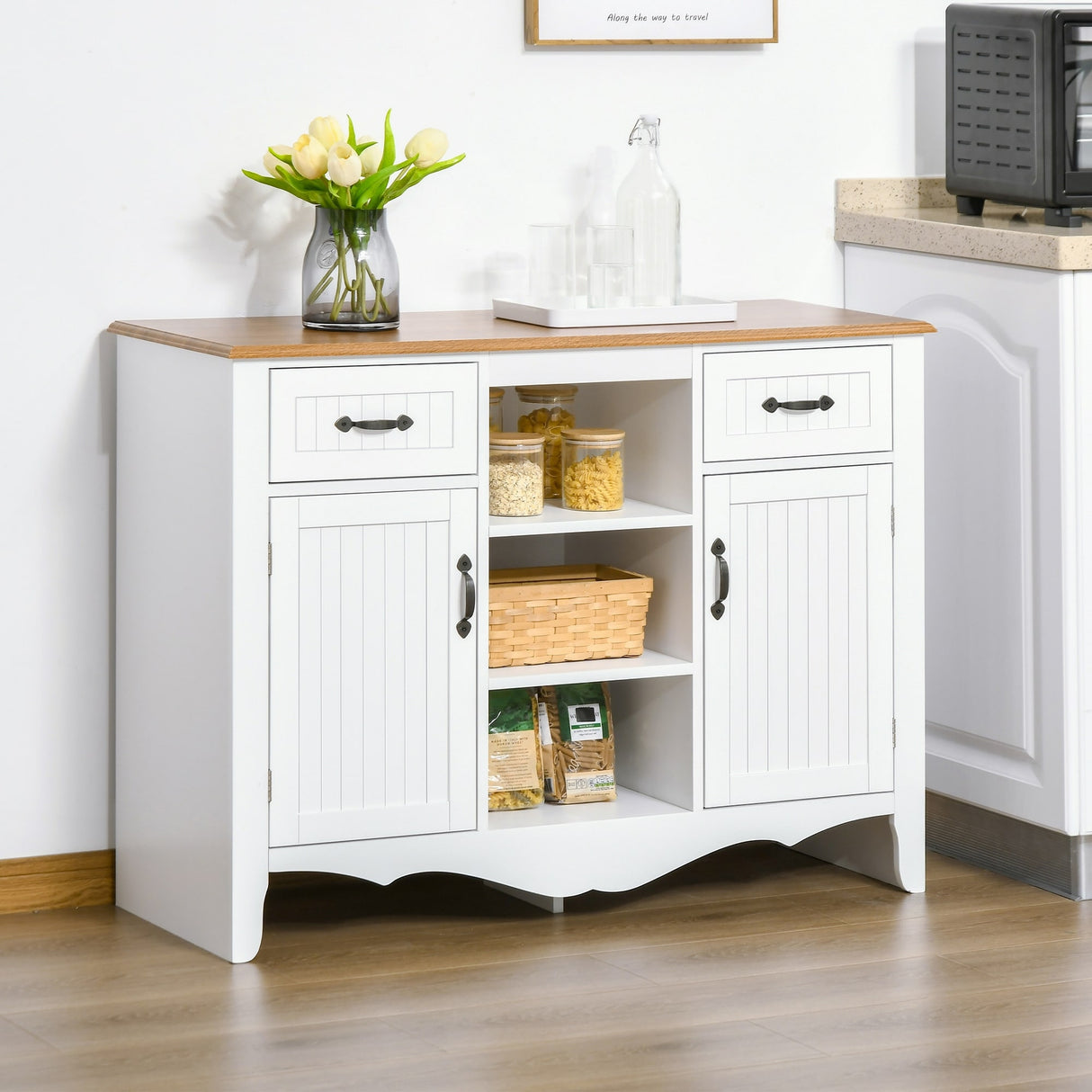 HOMCOM 42" Accent Sideboard Storage Cabinet, Serving Buffet with Drawers and Adjustable Shelves for Dining Room, Living Room