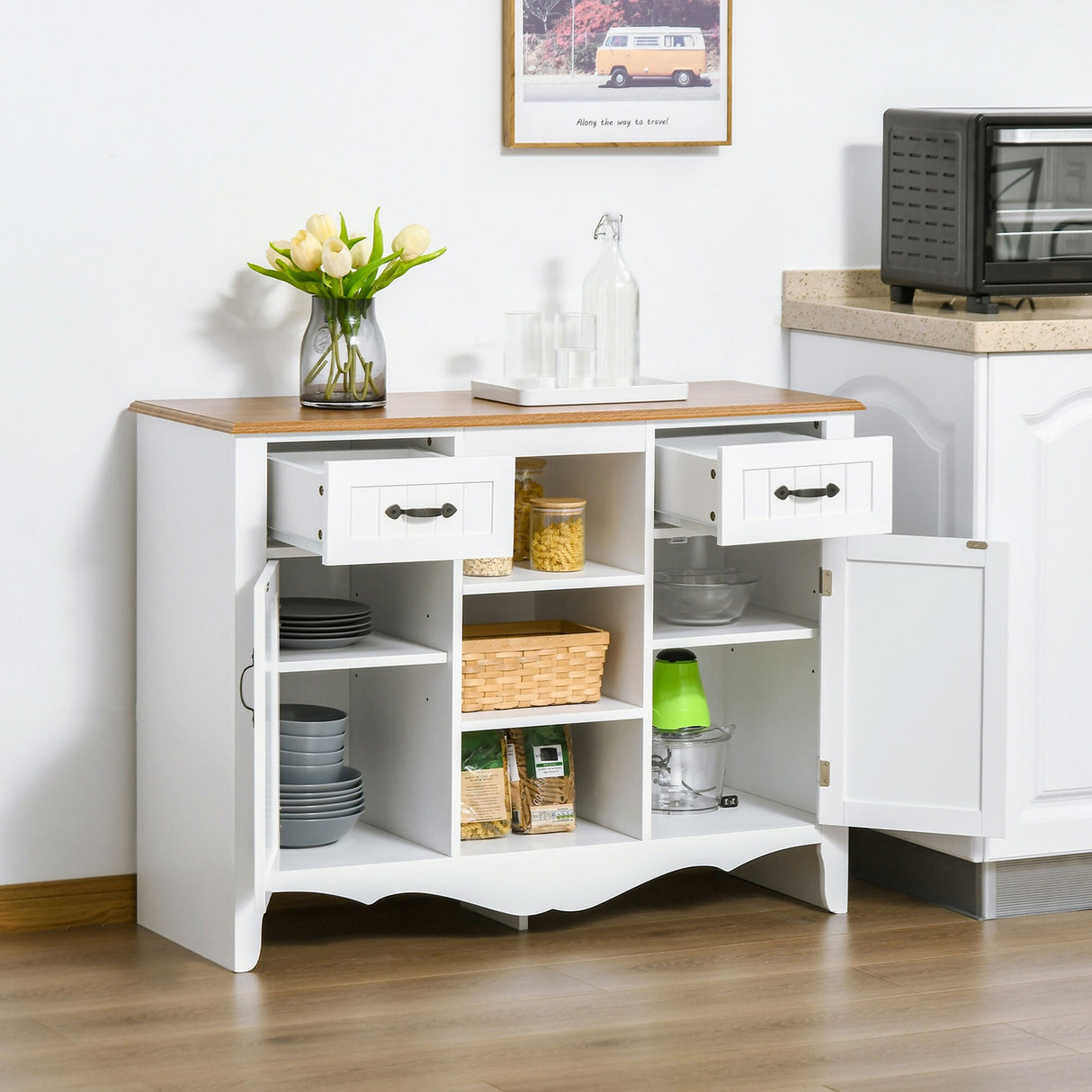 HOMCOM 42" Accent Sideboard Storage Cabinet, Serving Buffet with Drawers and Adjustable Shelves for Dining Room, Living Room