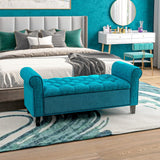 HOMCOM 50" Storage Ottoman Bench, Upholstered End of Bed Bench with Rolled Arms, Wood Legs, Button Tufted Storage Bench Gray