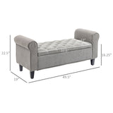 HOMCOM 50" Storage Ottoman Bench, Upholstered End of Bed Bench with Rolled Arms, Wood Legs, Button Tufted Storage Bench Gray