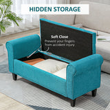 HOMCOM 50" Storage Ottoman Bench, Upholstered End of Bed Bench with Rolled Arms, Wood Legs, Button Tufted Storage Bench Gray