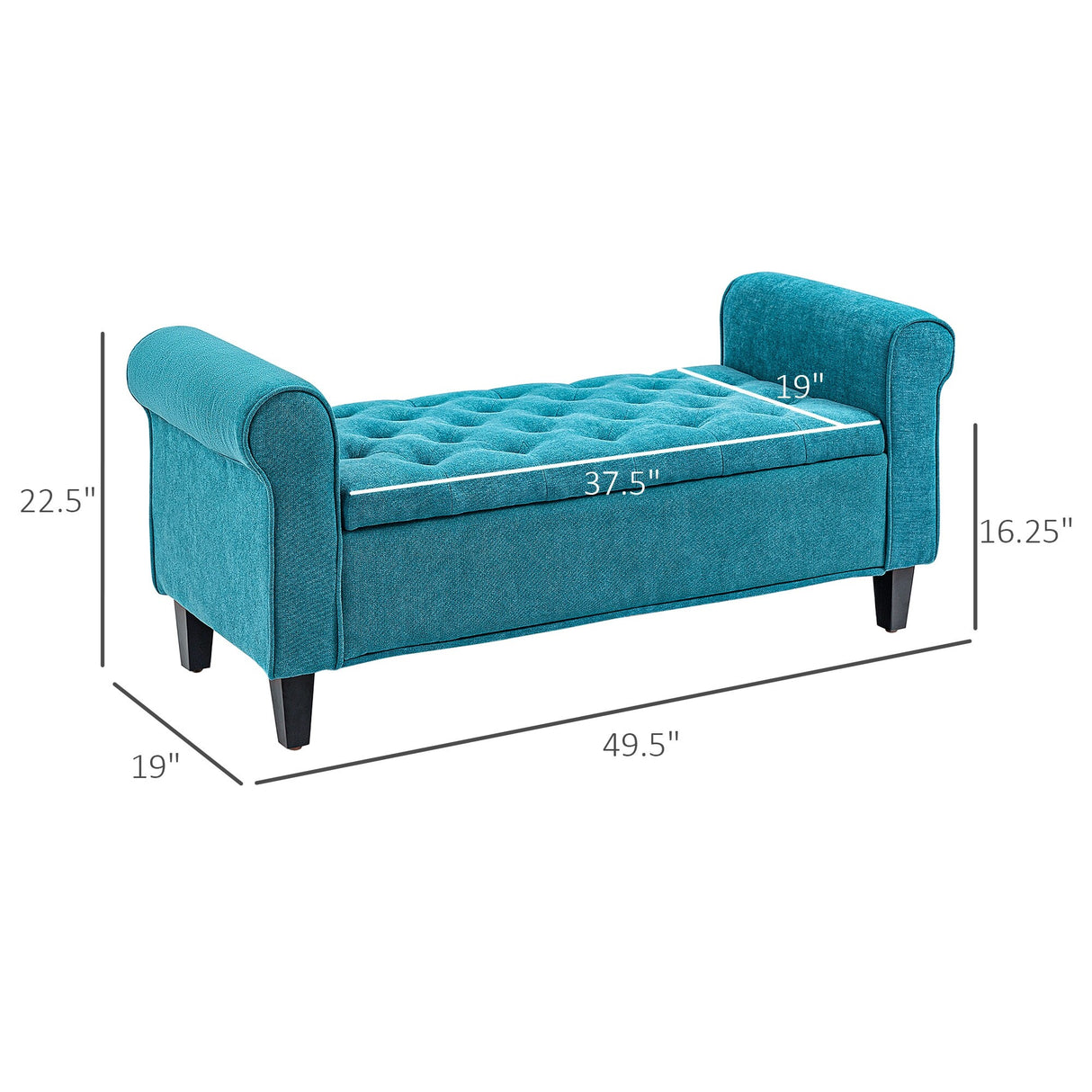 HOMCOM 50" Storage Ottoman Bench, Upholstered End of Bed Bench with Rolled Arms, Wood Legs, Button Tufted Storage Bench Gray