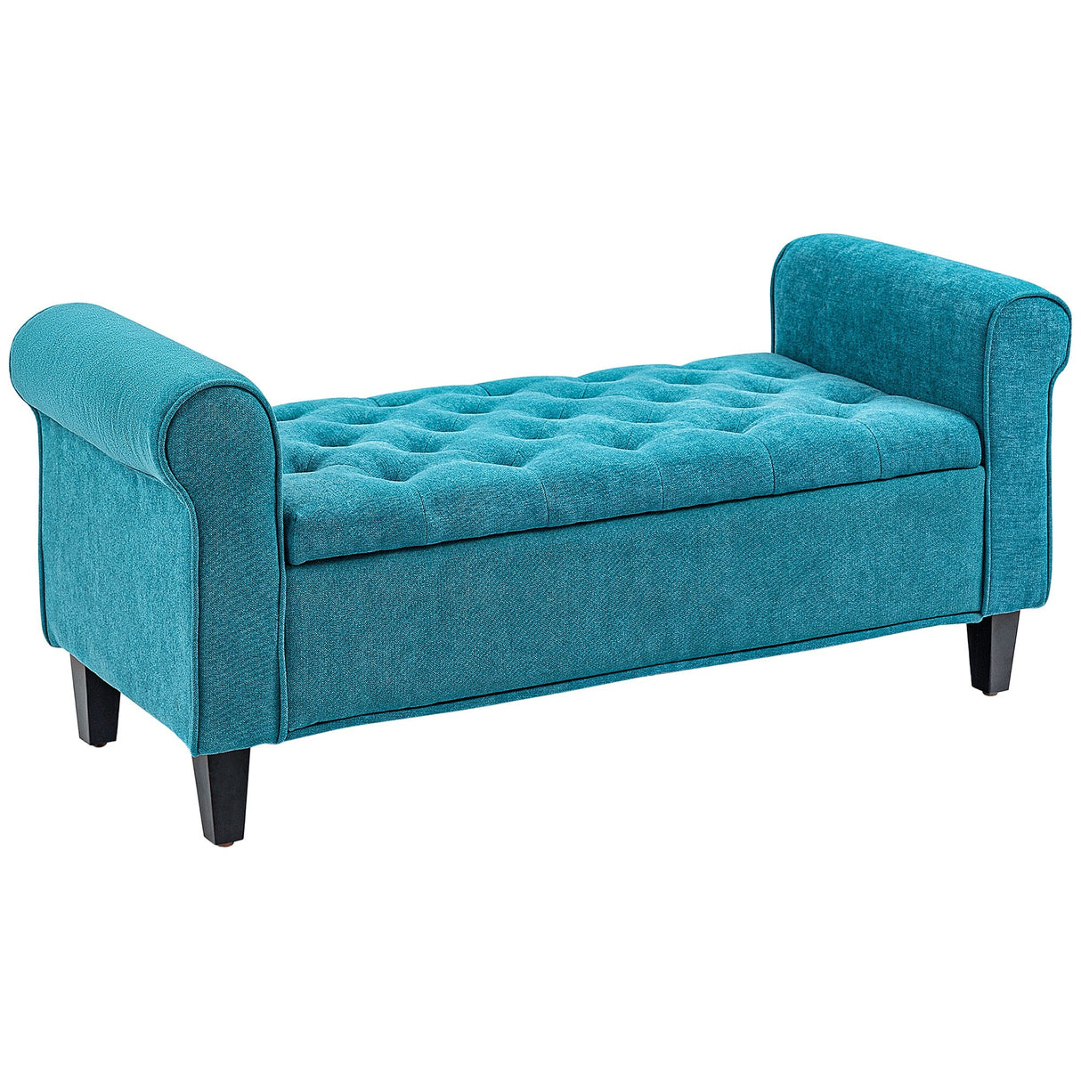 HOMCOM 50" Storage Ottoman Bench, Upholstered End of Bed Bench with Rolled Arms, Wood Legs, Button Tufted Storage Bench Gray