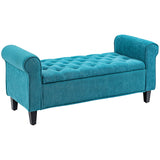 HOMCOM 50" Storage Ottoman Bench, Upholstered End of Bed Bench with Rolled Arms, Wood Legs, Button Tufted Storage Bench Gray
