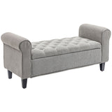 HOMCOM 50" Storage Ottoman Bench, Upholstered End of Bed Bench with Rolled Arms, Wood Legs, Button Tufted Storage Bench Gray