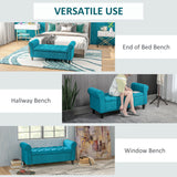 HOMCOM 50" Storage Ottoman Bench, Upholstered End of Bed Bench with Rolled Arms, Wood Legs, Button Tufted Storage Bench Gray