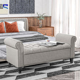 HOMCOM 50" Storage Ottoman Bench, Upholstered End of Bed Bench with Rolled Arms, Wood Legs, Button Tufted Storage Bench Gray