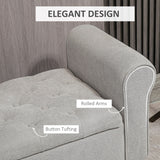 HOMCOM 50" Storage Ottoman Bench, Upholstered End of Bed Bench with Rolled Arms, Wood Legs, Button Tufted Storage Bench Gray