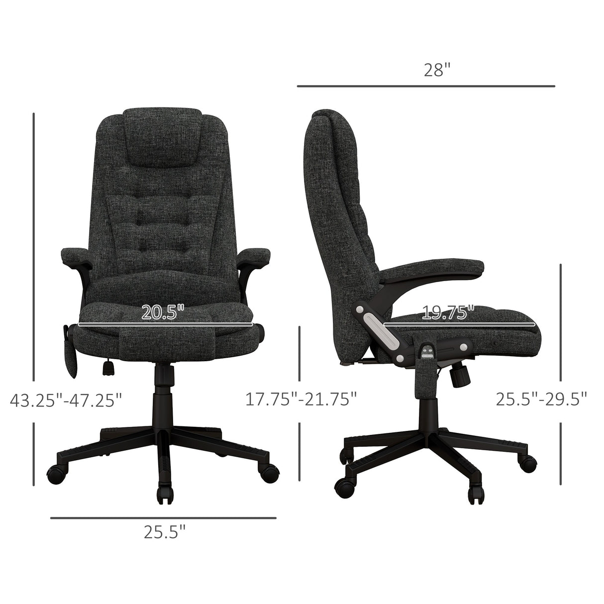 HOMCOM 6 Point Vibrating Massage Office Chair with Heat, Linen High Back Executive Office Chair with Reclining Backrest